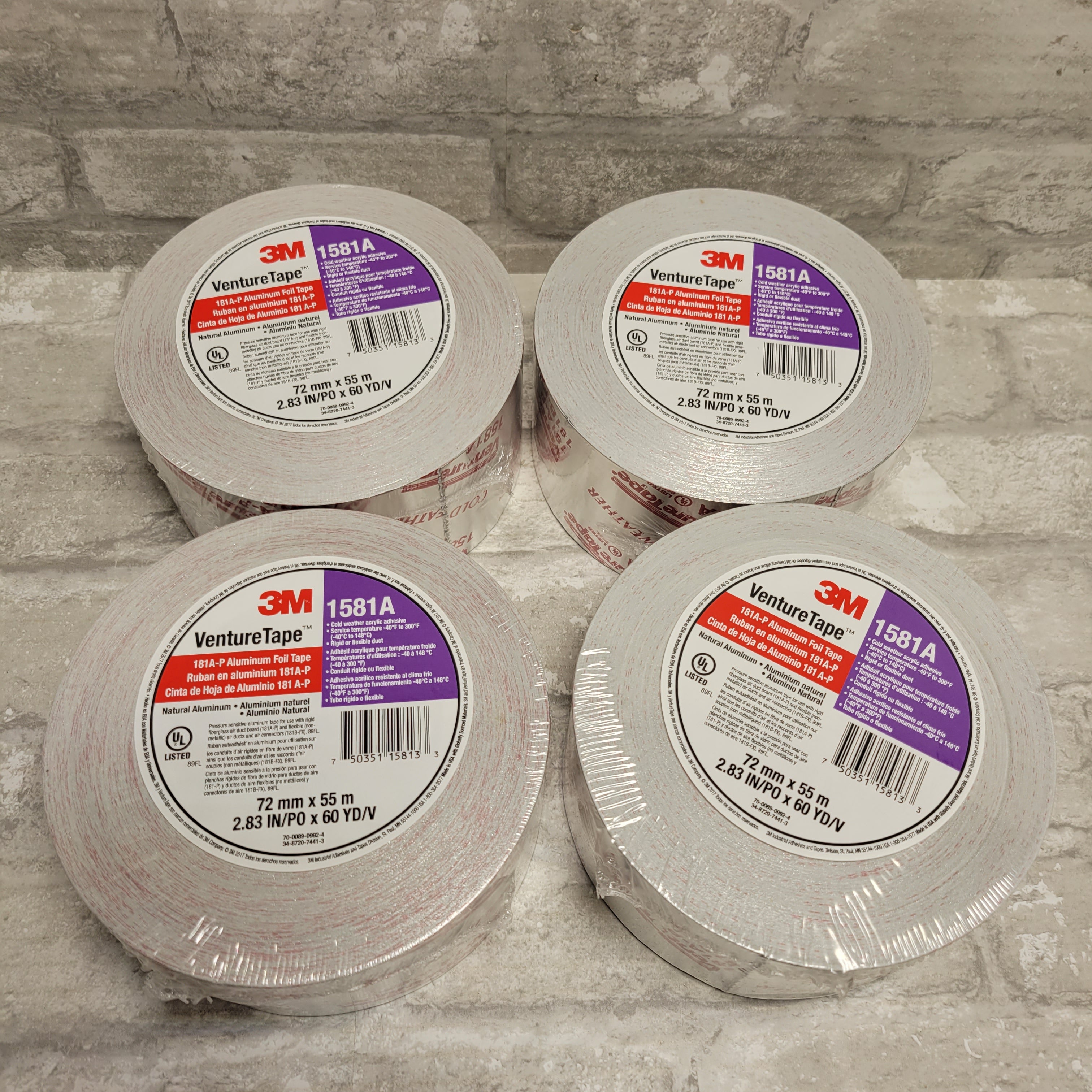 3M Venture Tape 1581A Aluminum Tape - 2.83" x 60 YD, Lot of 4 (8126512464110)